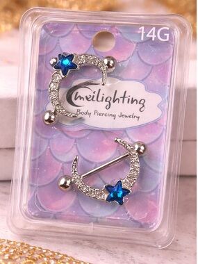 Melighting 14G Moon Nipple Rings set